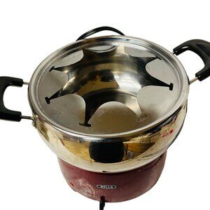 Bella 3 Qt Electric Fondue Pot Set Adjustable Thermostat Stainless Steel Red & B